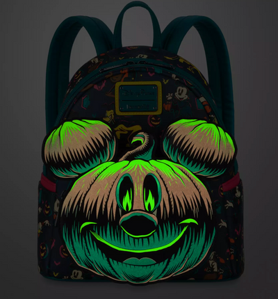 Disney Parks Halloween 2023 Mickey Pumpkin Glows in the Dark Loungefly Backpack