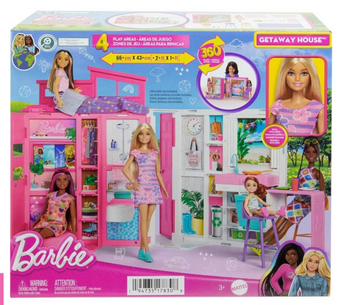 Barbie Getaway Doll House With Barbie Doll, 4 Play Areas Toy New with Box