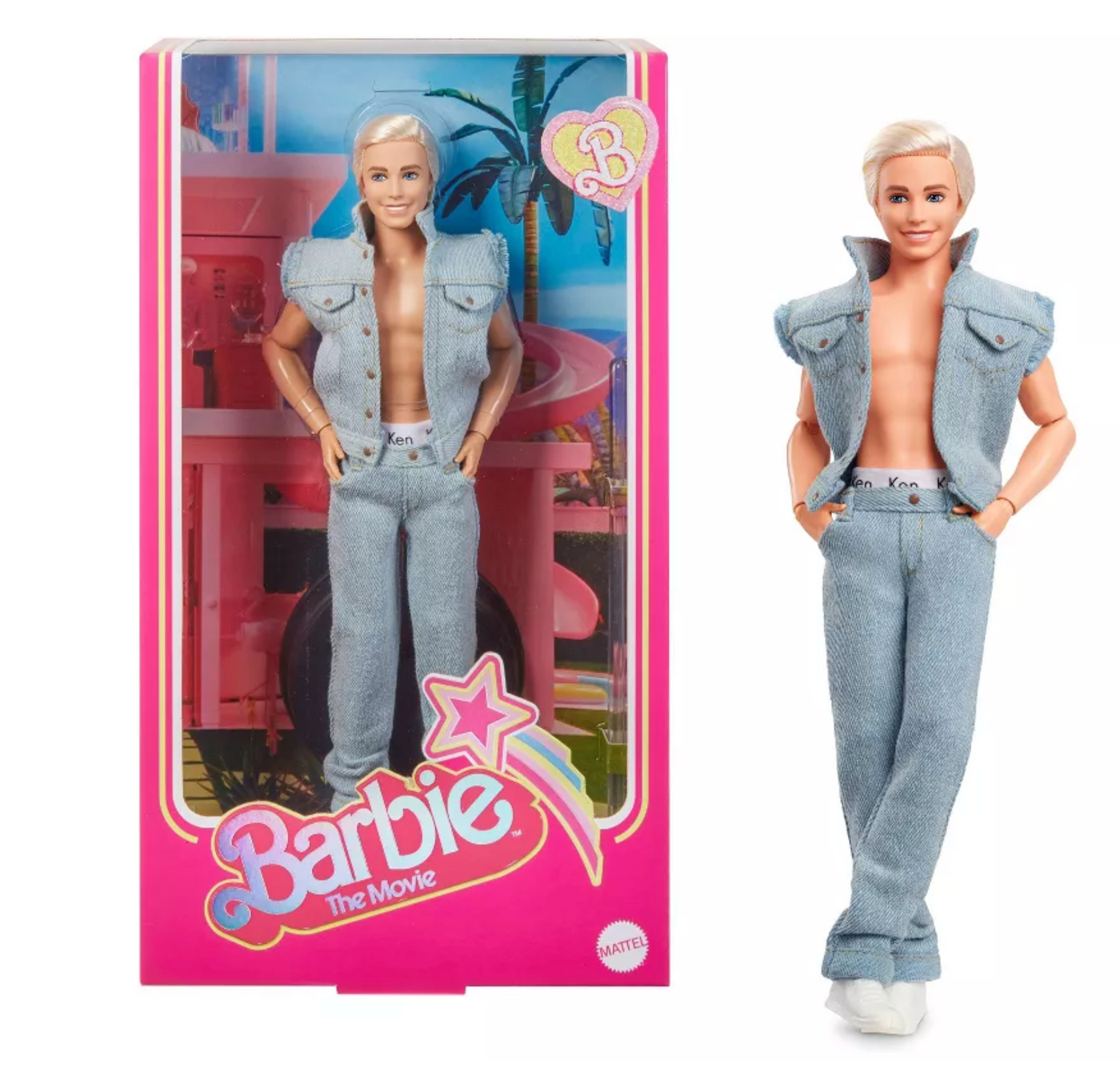 Mattel Barbie The Movie Collectible Ken Doll Wearing Denim Matching Set New Box