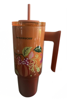 Disney Parks Starbucks Fall Pumpkin Orange Tumbler With Handle New W Tag