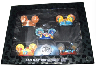Disney Parks Fantasia 5 Christmas Ear Hat Ornament Set Limited Edition New w Box