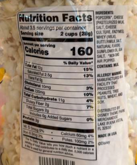 Disney Parks Bibbidi-Bobbidi White Cheddar Flavored Popcorn New Sealed