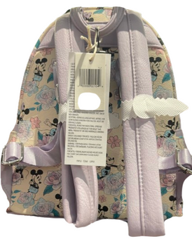 Disney Parks Loungefly Mickey & Minnie Floral Lavender Mini Backpack New W Tag