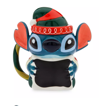 Disney Parks Stitch in Elf Hat Gloss Holiday Christmas Coffee Mug with Lid New