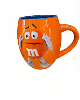 M&M's World Orange Character with Blue Color Inside Barrel Coffee Mug New