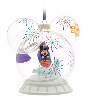 Disney Parks Mickey Minnie Icon Glass Ornament Space Mountain Walt Disney World