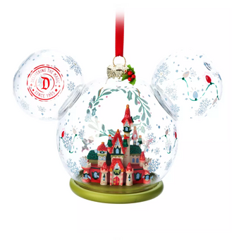 Disney Parks Mickey Icon Sleeping Beauty Castle Holiday Glass Ornament New w Tag