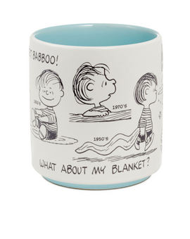 Hallmark Peanuts 75th Anniversary Linus Through the Decades Coffee Mug New