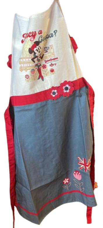 Disney Parks Epcot UK Union Jack Minnie Mouse Fancy a Cuppa Kitchen Apron New