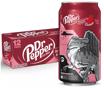 Dr Pepper Strawberries & Cream Soda Spinosaurus Jurassic 12 pk 12 fl oz Cans