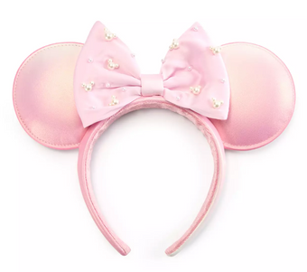 Disney Parks Minnie Mouse Pearled Ear Headband Adults Rose Pearl New With Tag