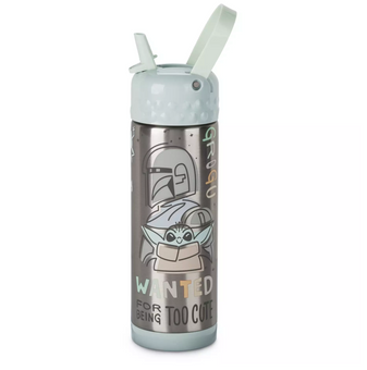 Disney Star Wars The Mandalorian Stainless Steel Water Bottle Built-In Straw New