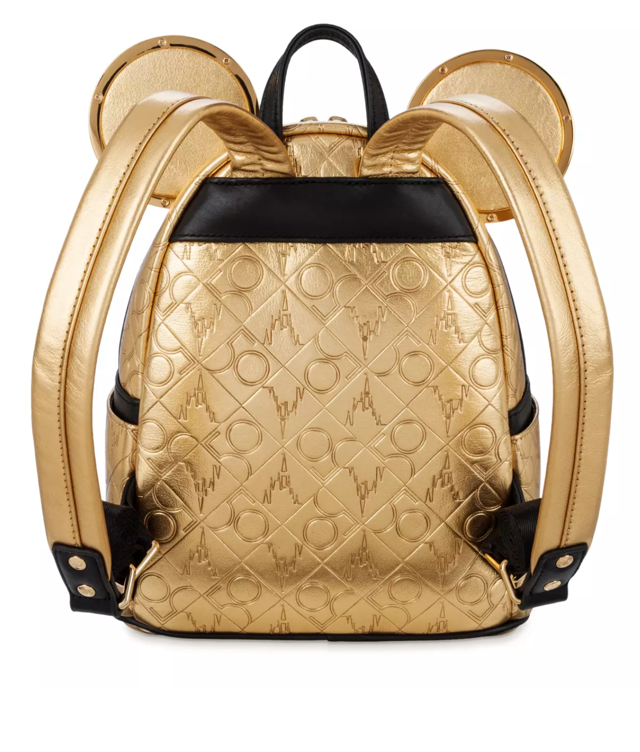 Disney Walt Disney World 50th Anniversary Mickey Leather Gold Mini Backpack New