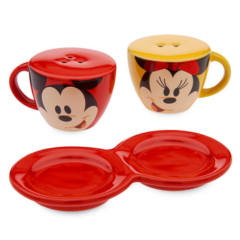 Disney Parks Mouse Ware Mickey and Minnie Tea Cup Salt and Pepper Shaker Set New
