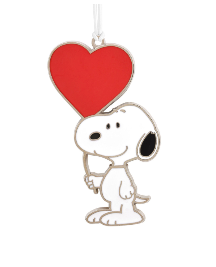 Hallmark Valentine Peanuts Snoopy with Heart Balloon Metal Ornament New w Card