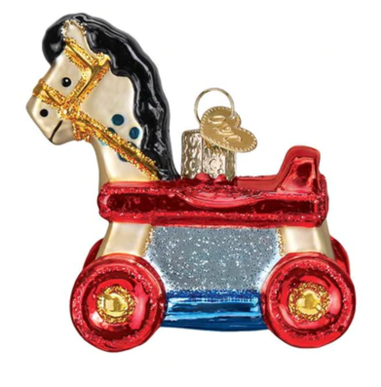 Old World Christmas Rolling Horse Toy Glass Christmas Ornament New With Box