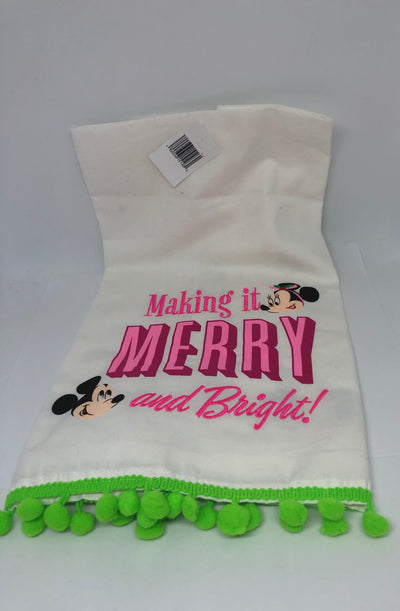 Disney Parks Holiday Mickey and Minnie Making it Merry And Bright Tea Towel New
