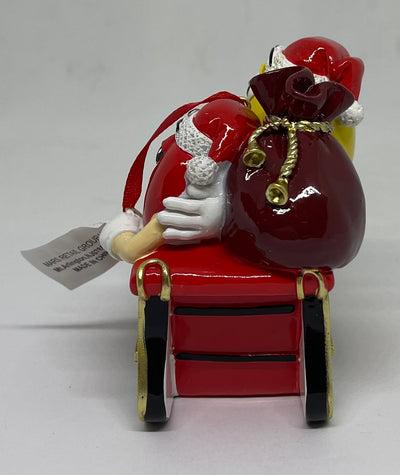 M&M's World Red and Yellow Sleigh Resin Christmas Ornament New with Tag
