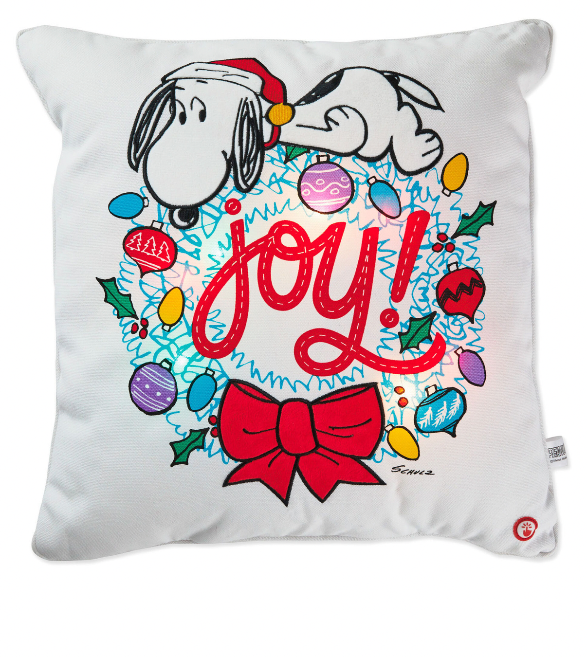 Hallmark Christmas Peanuts Snoopy Joy Wreath Light-Up Throw Pillow New with Tag