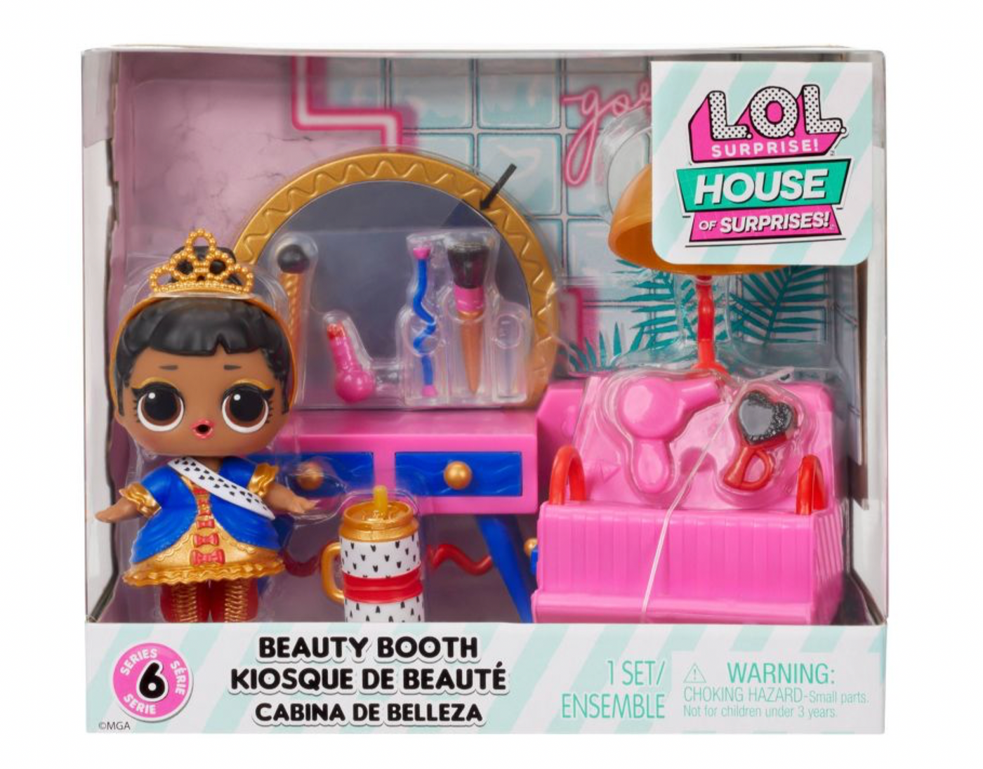 LOL Surprise Beauty Booth Playset with Her Majesty Collectible Doll 8 Surprises