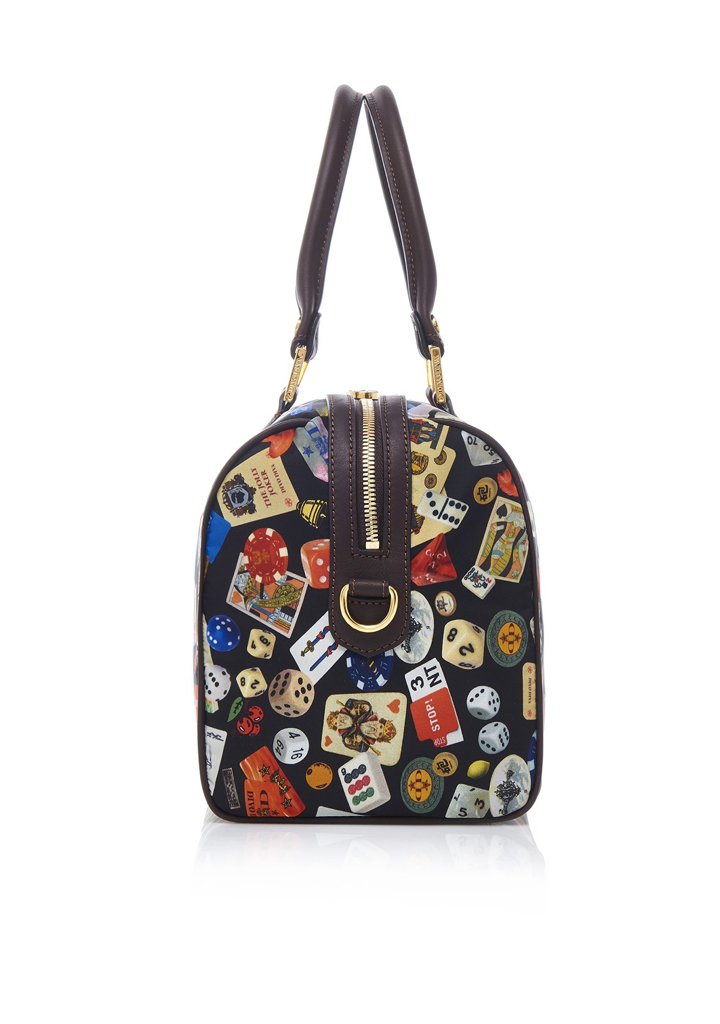Monaco Life is a Game Black Dark Brown Satchel Bag Made in Italy Divo Diva New