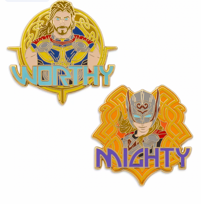 Disney Thor Love and Thunder Worthy Thor and Mighty Thor Art Pin New with Card