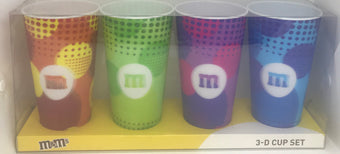 M&M's World Lenticular 24oz 3-D Cup Tumbler Set of 4 New with Box