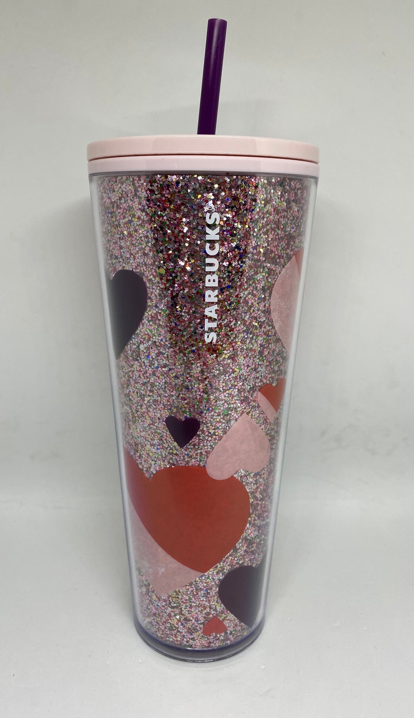 Starbucks Valentine 2021 Hearts Glitter Tumbler with Straw New
