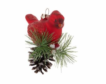 Robert Stanley 2021 Cardinal & Pinecone Glass Christmas Ornament New with Tag