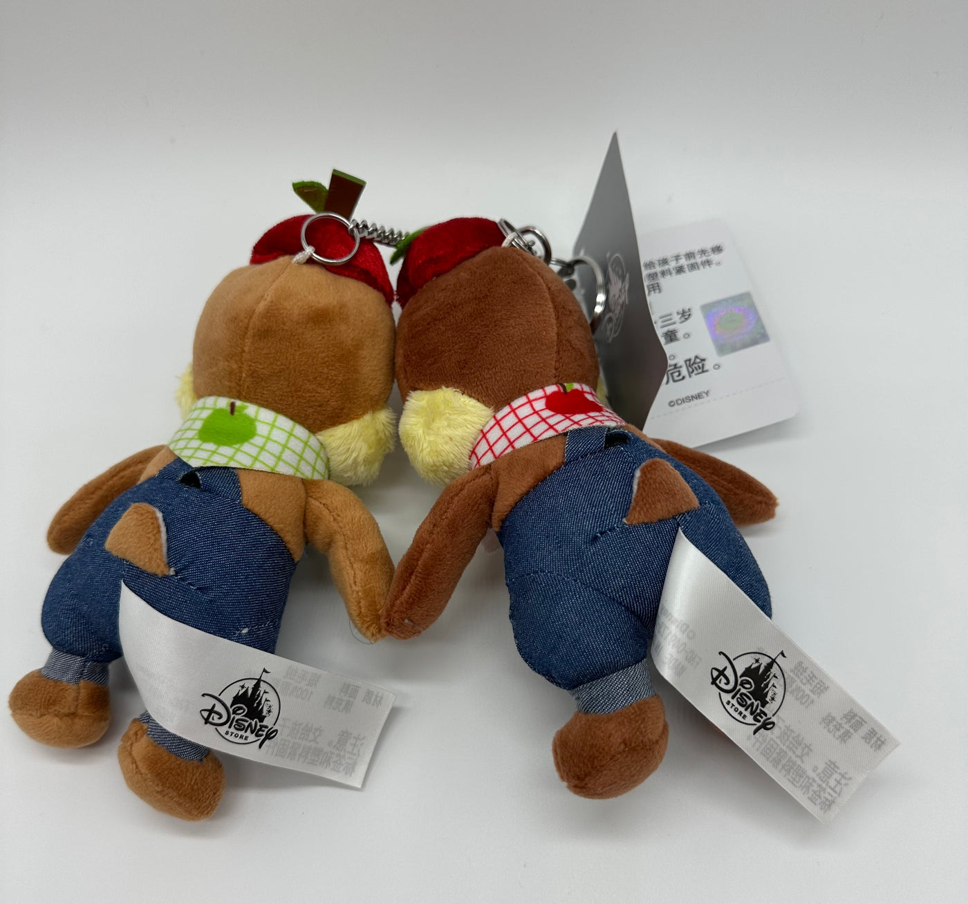 Disney Store Hong Kong Chip 'n Dale with Apple Hat Plush Keychain New with Tag