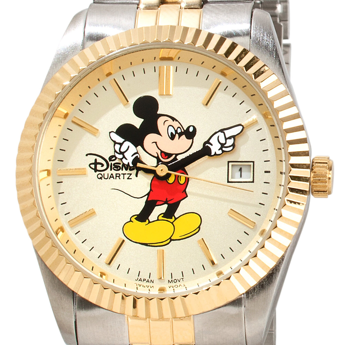 Disney Parks Mickey Mouse Two-Tone Hands Wrist Large Metal Watch New with Tag