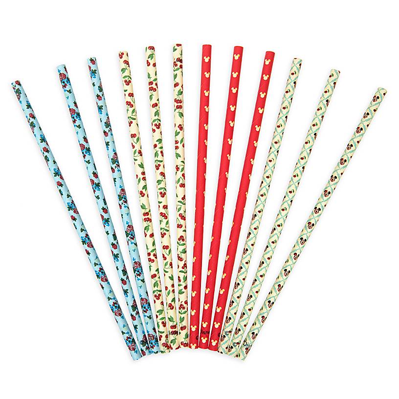 Disney Parks Mickey and Minnie Mouse Retro Paper Straw Set New