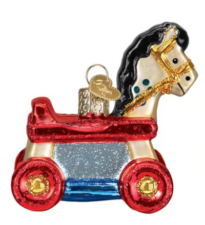 Old World Christmas Rolling Horse Toy Glass Christmas Ornament New With Box
