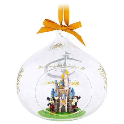 Disney Parks Mickey Minnie Mouse Cinderella Castle Blown Glass Holiday Ornament