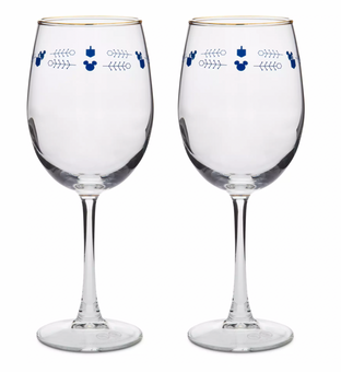 Disney Mickey Icons Dreidels Menorahs Hanukkah Wine Glass Set New with Box