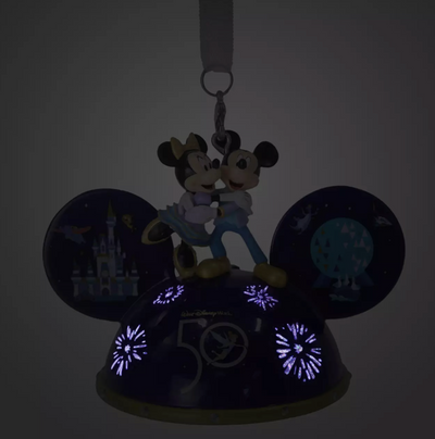 Disney Parks WDW 50th Mickey Minnie Light Up Ear Hat Christmas Ornament New Box