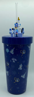 Disney Parks 50th Mickey Minnie Castle Stainless Steel Tumbler with Straw New