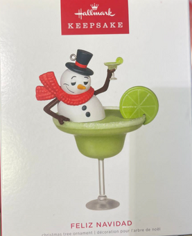 Hallmark 2022 Feliz Navidad Snowman Margarita Glass Christmas Ornament New W Box