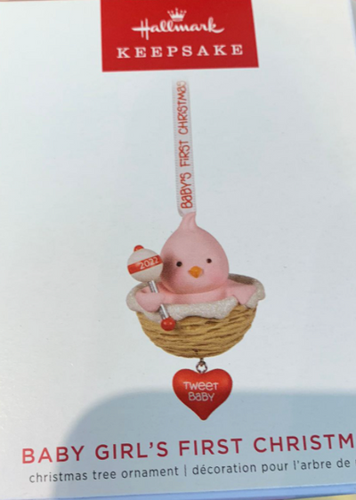 Hallmark 2022 Baby Girl's First Christmas Pink Bird Ornament New With Box