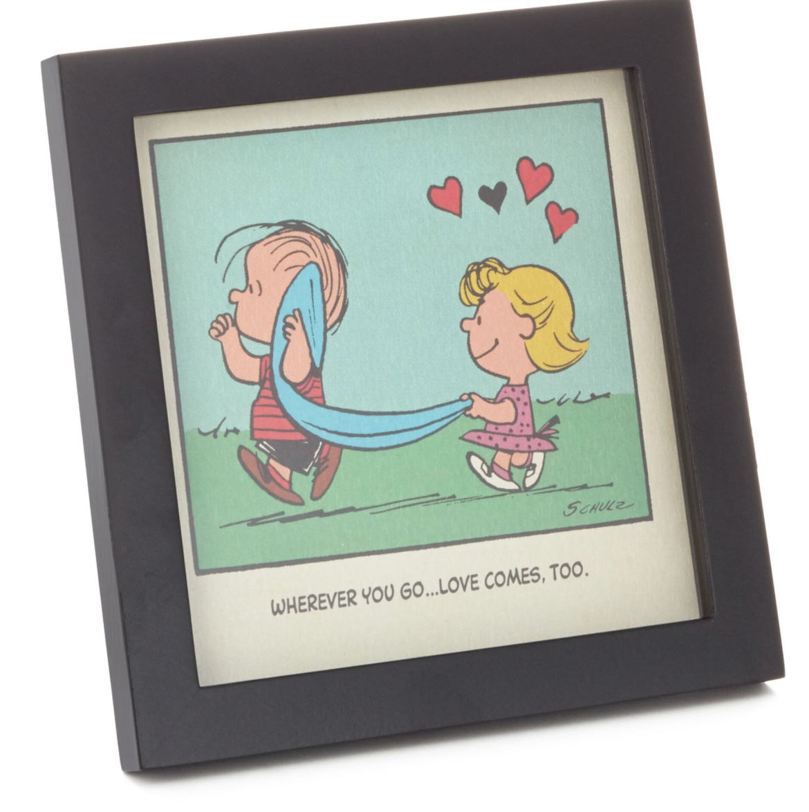 Hallmark Peanuts Linus and Sally Love Comes Too Framed Art Quote Sign New