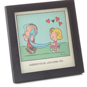 Hallmark Peanuts Linus and Sally Love Comes Too Framed Art Quote Sign New