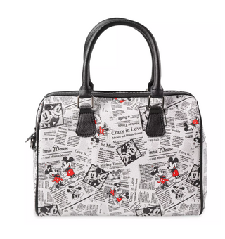Disney Parks Mickey and Minnie Newsprint Satchel Bag New with Tag
