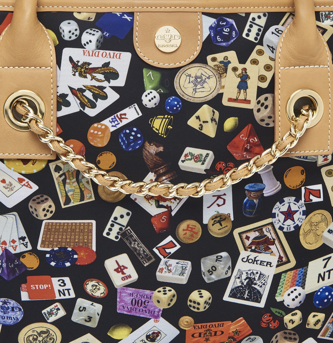 Macao Life is a Game Black Tote Bag Made in Italy by Divo Diva New