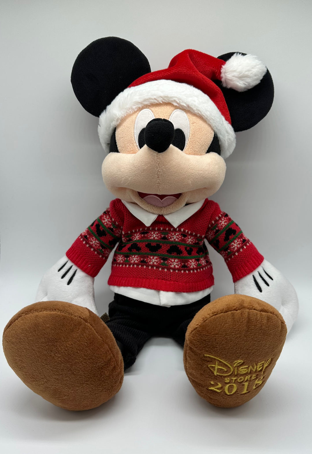 Disney Store Authentic 2018 Christmas Mickey Winter Sweater Plush