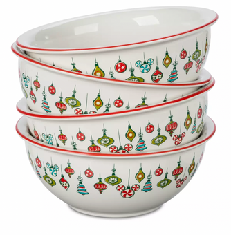 Disney Retro Mickey Minnie Donald Goofy Christmas Holiday Bowl Set of 4 New