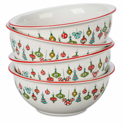 Disney Retro Mickey Minnie Donald Goofy Christmas Holiday Bowl Set of 4 New