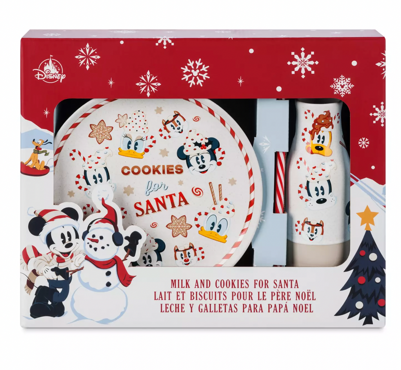 Disney Walt's Holiday Lodge Mickey Friends Milk and Cookies for Santa Set New