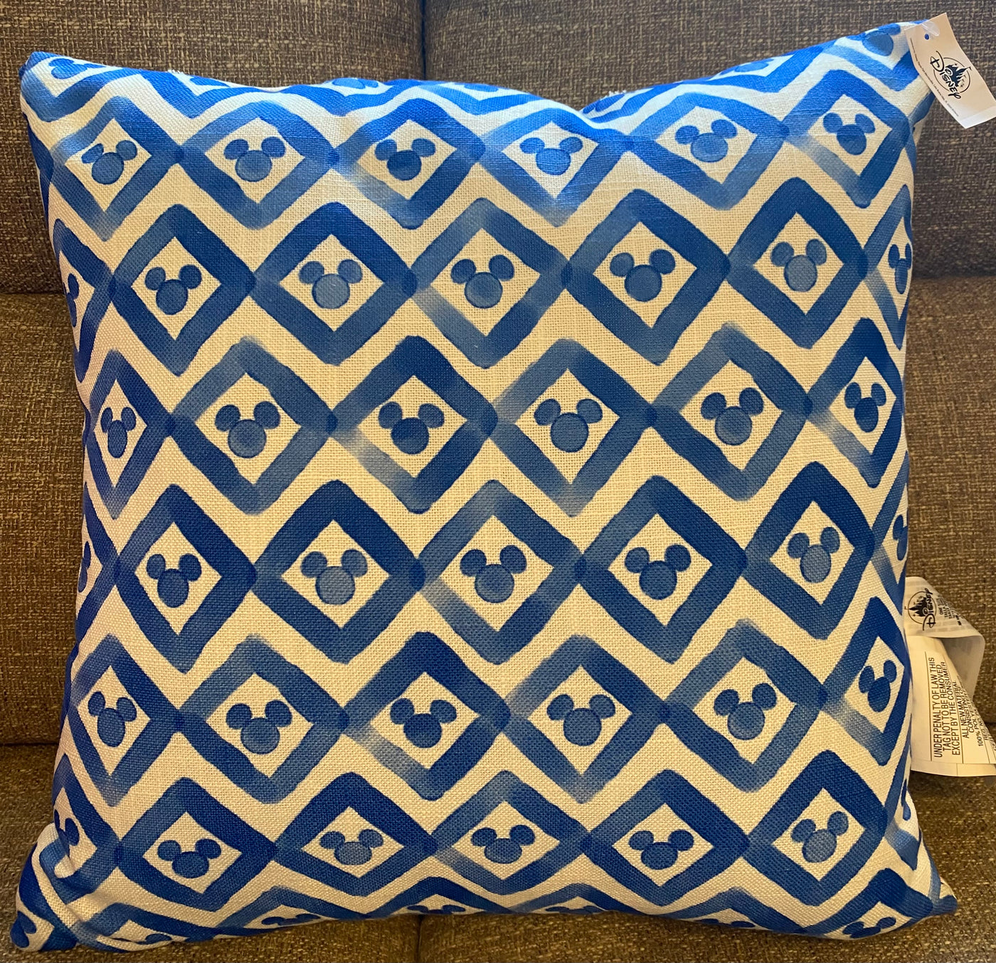 Disney Parks Homestead Blue Mickey Icons 18inx18in Pillow New with Tag