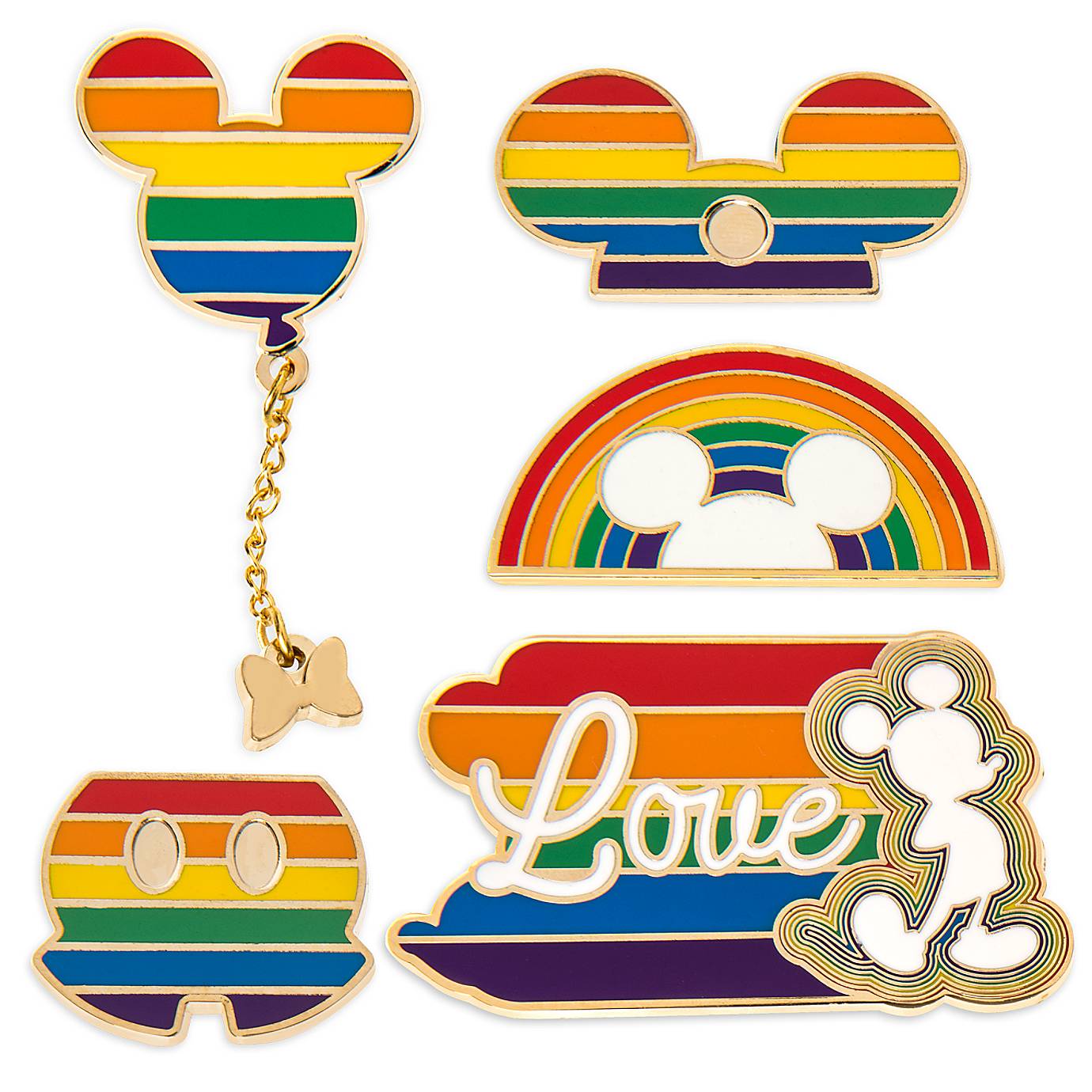 Disney Parks Rainbow Collection Mickey Mouse 2020 Love Pin Set Limited New