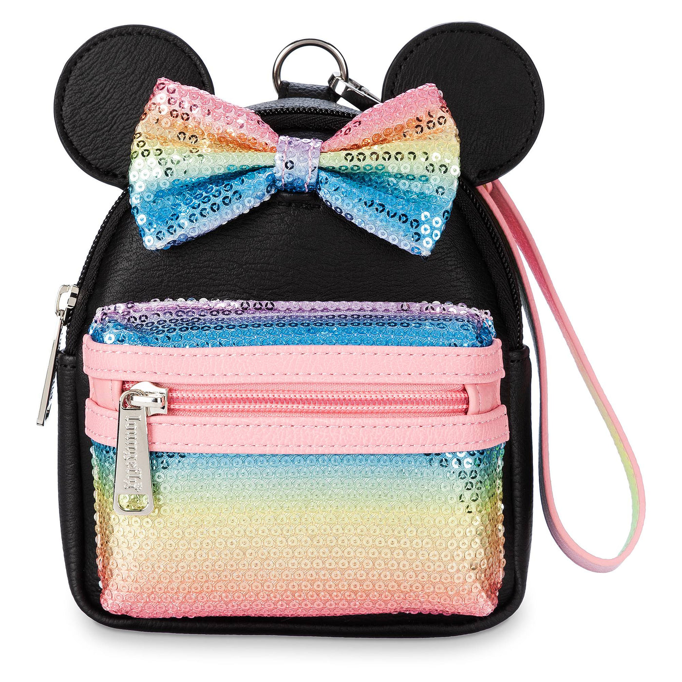 Disney Parks Minnie Sequined Mini Backpack Wristlet Pastel Rainbow New with Tag